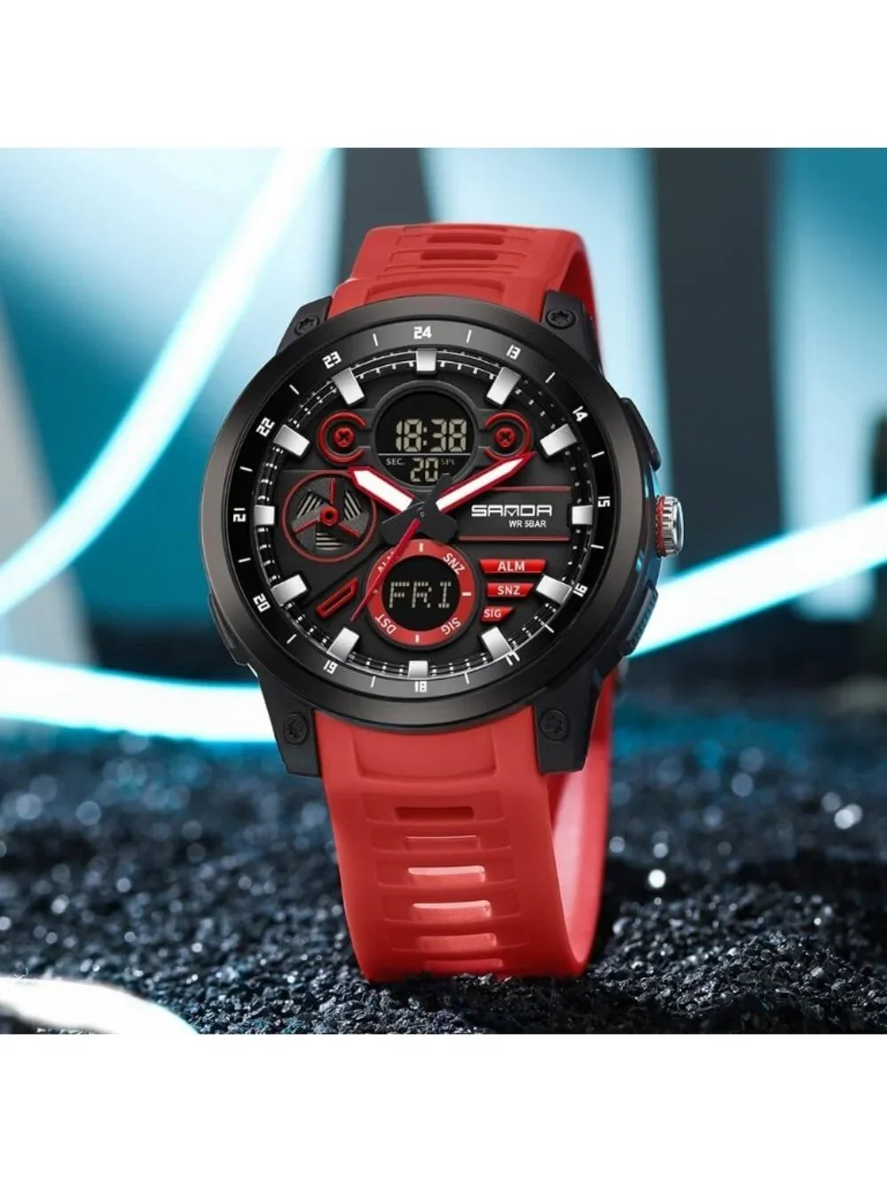 Men's Red Analog Quartz Stainless Steel Military Electronic LED Digital Watch